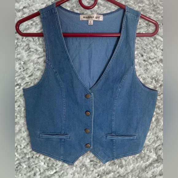 Madden Girl Jackets & Blazers - Madden Girl Light Blue Denim Vest